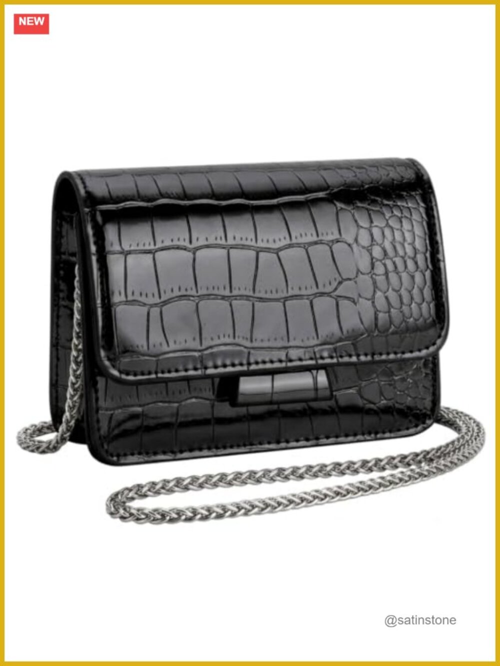 Mini Metallic PU Leather Crossbody Bag Chain Strap Clutch